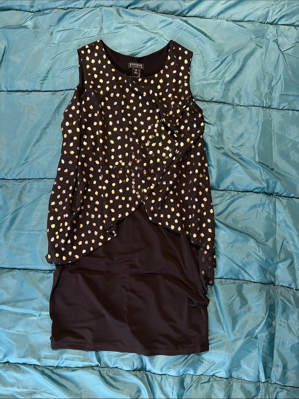 Enfocus Studio Black Dress with Gold Dot Overlay Tank Dress